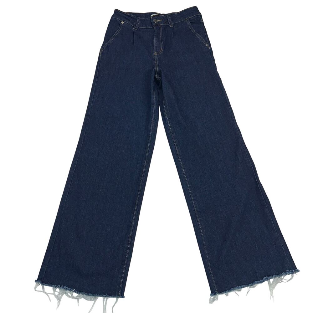 OAT New York High Rise Wide Leg Dark Wash Jeans 28" Inseam Size 2/26 Waist